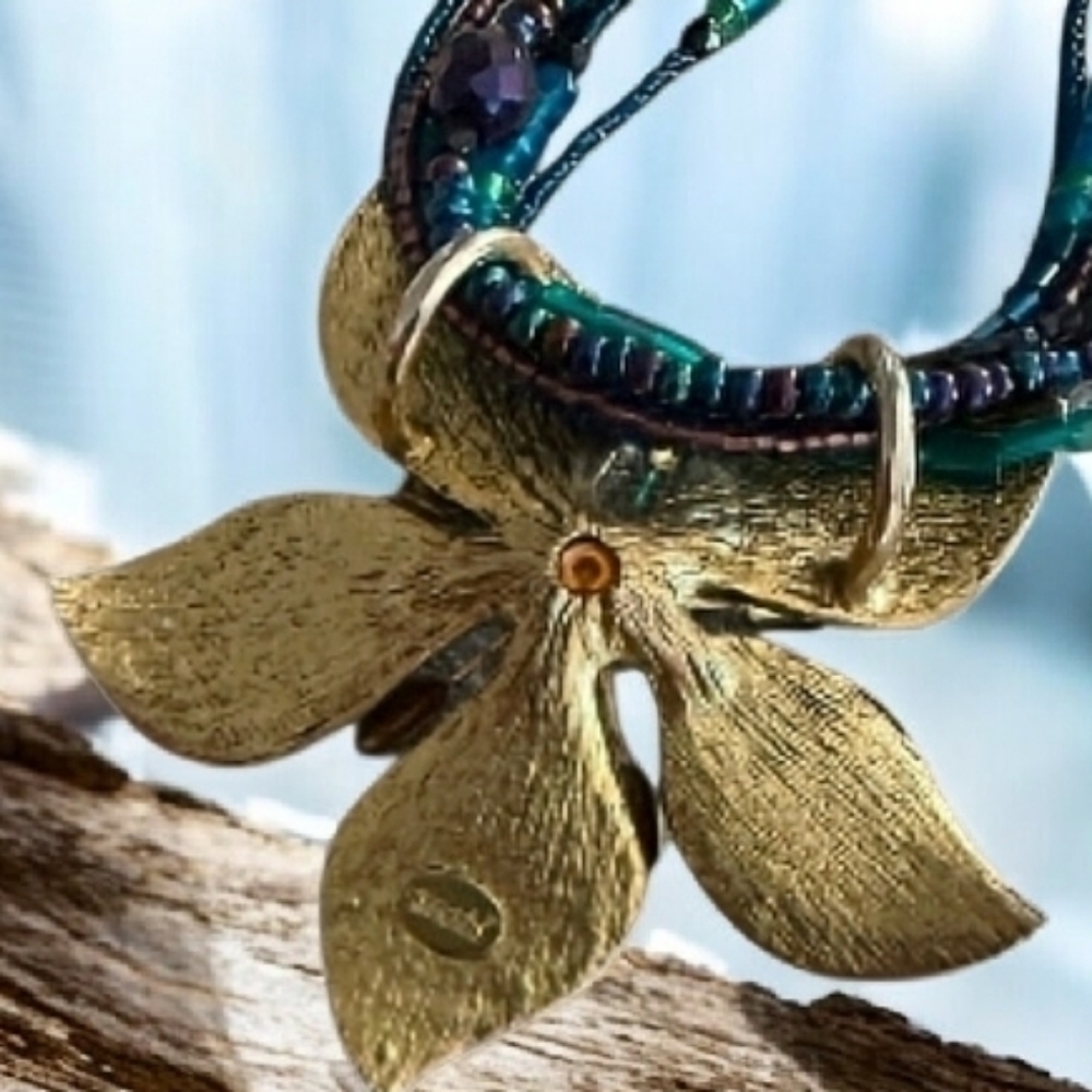 Chico's Multi Strand Floral Adj. Necklace Lobster Claw Blues, Purples & Amber - Picture 4 of 4